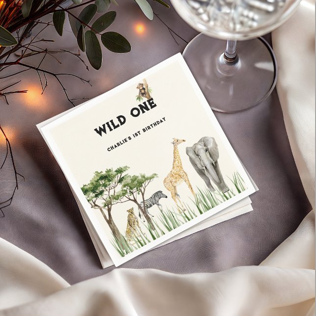 Vilda Safari Djur Födelsedagsfest Pappersservett (Wild One Safari Napkin)