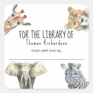 Vilda Safari Djur - För bibliotek av Fyrkantigt Klistermärke