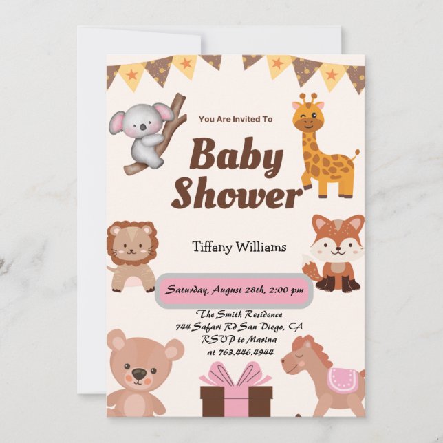 Vilda Safari Djur modern inbjudan (Framsida)