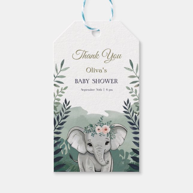 Vilda Safari Elefant Babyfirande Presentkort Presentetikett (Framsidan)