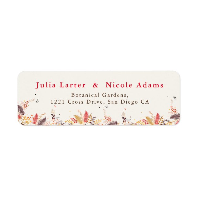 Vilda skogsblommor Ormbunksvamp Lövverk Bröllop Returadress Etikett (Framsidan)