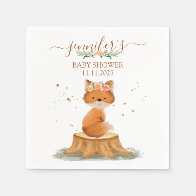 Vilda Skogsräv Baby Shower Pappersservett (Framsidan)