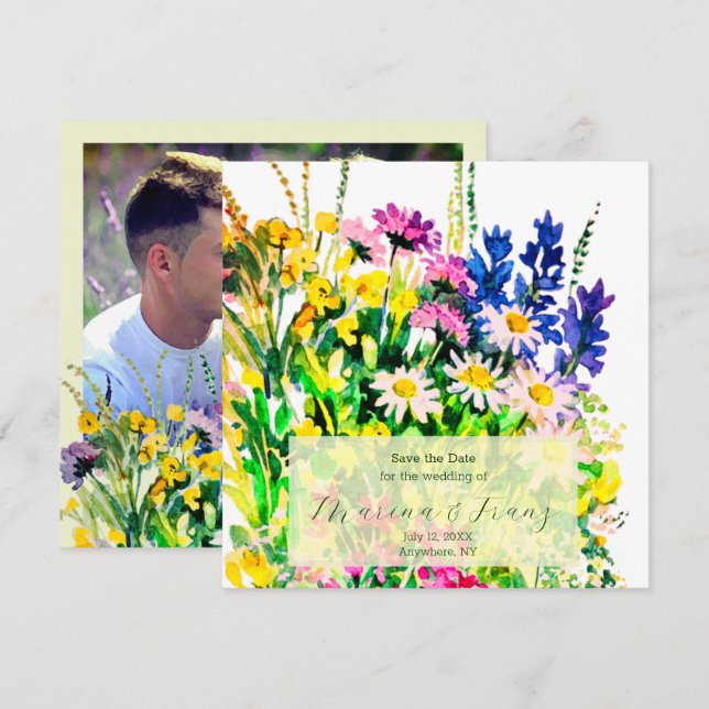 Vilda sommarblommor sparar datum meddelande (Fram/baksida)