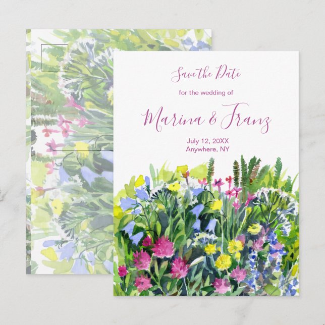 Vilda sommarblommor sparar datumet meddelande vykort (Fram/baksida)