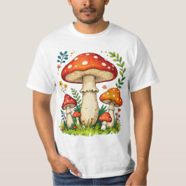 Vilda svampar och blommor i gräs skogs natur t shirt