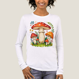 Vilda svampar och blommor i gräs skogs natur t shirt