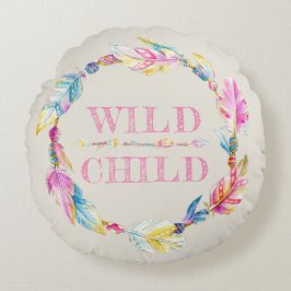 Vilda, underordnade, vattenfärgsludd rund kudde