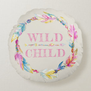 Vilda, underordnade, vattenfärgsludd rund kudde