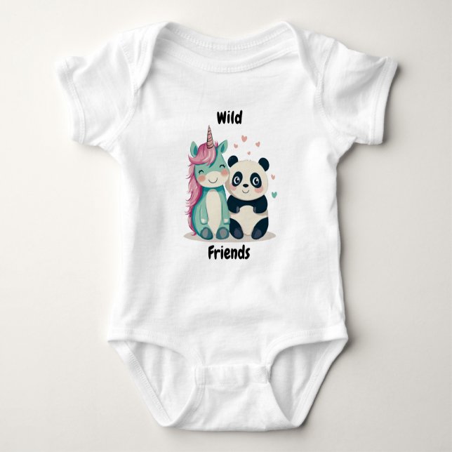 Vilda vänner Enhörning och Panda söta djurvänner T Shirt (Framsida)