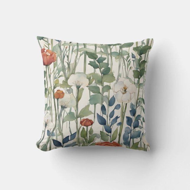Vilda vårblommor akvarellkonst  kudde (Framsida)