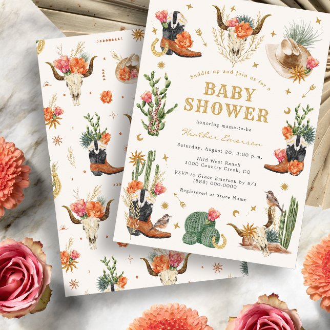 Vilda väst-baby shower inbjudningar (Watercolor Boho Wild West Baby Shower Invitation
)