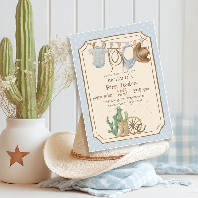Vilda väst-bebis cowboy 1-årsdag inbjudningar (Skapare uppladdad)