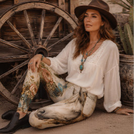 Vilda väst hjärta Cowgirl Själ Boho Häst Turkos Leggings