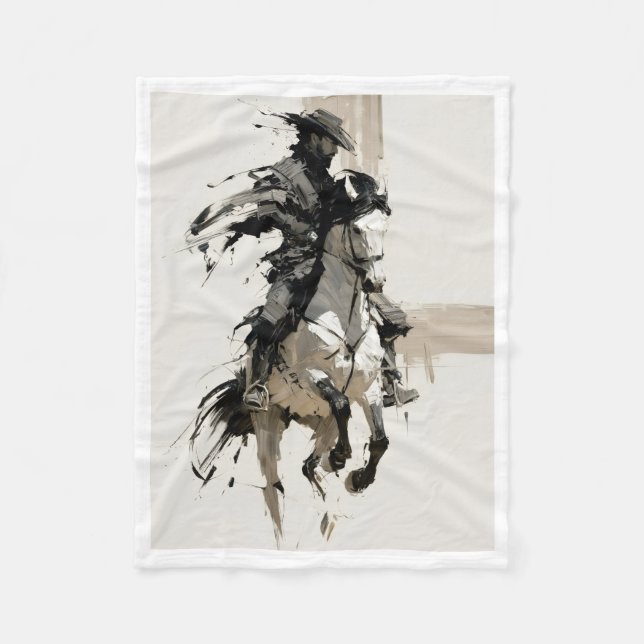 Vilda västern cowboy ridande häst konst fleece fil (Framsidan)