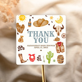 Vilda västern cowboy rodeo baby shower fyrkantigt klistermärke