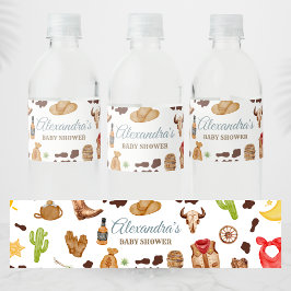 Vilda västern cowboy rodeo baby shower vattenflaskor etikett