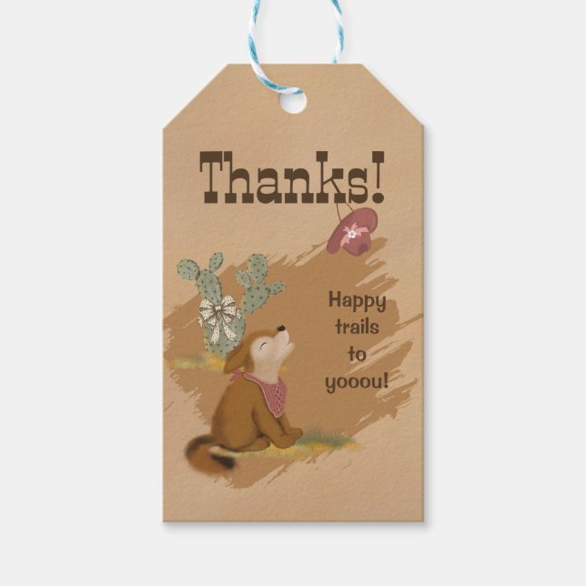 Vilda västern grafik cowgirl öken djur presentetikett (Framsidan)