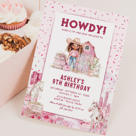 Vilda västern-häst cowgirl barnkalasinbjudan inbjudningar