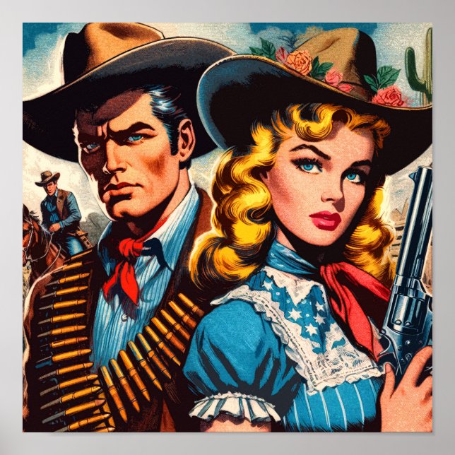 Vilda västern-koppel Retro-serier Poster (Framsidan)
