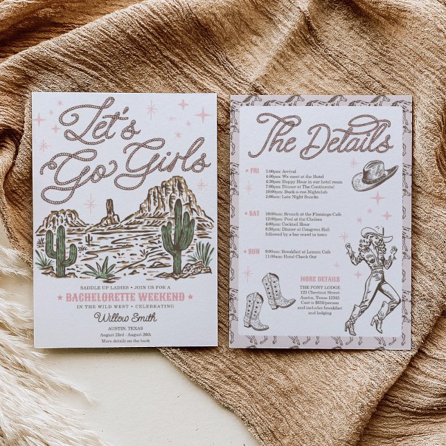 Vilda västern möhippa Låt oss gå tjejer Resplan Inbjudningar (Skapare uppladdad)