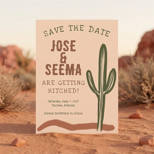Vilda västern Saguaro Kaktus Handritad Anpassad Spara Datumet (Wild West Saguaro Cactus Hand Drawn Custom Save The Date Invitation Card
)