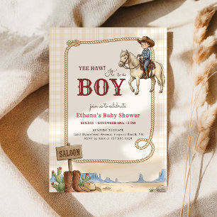 Vilda västern västern cowboy pojke baby shower inbjudningar