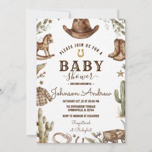 Vilda västern western baby shower rodeo pojke inbjudningar