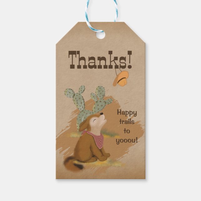 Vilda västerns fantasifulla öken cowboy tack presentetikett (Framsidan)