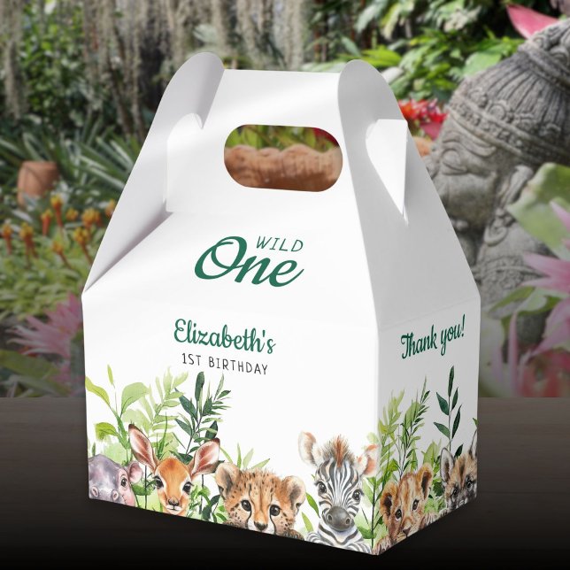 Vilda vattenfärgssafari-djur 1-års födelsedag presentaskar (Wild One Watercolor Safari Animals 1st Birthday Favor Boxes)