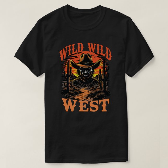 Vilda Vilda Västra Cowboy Solnedgång T Shirt (Design framsida)