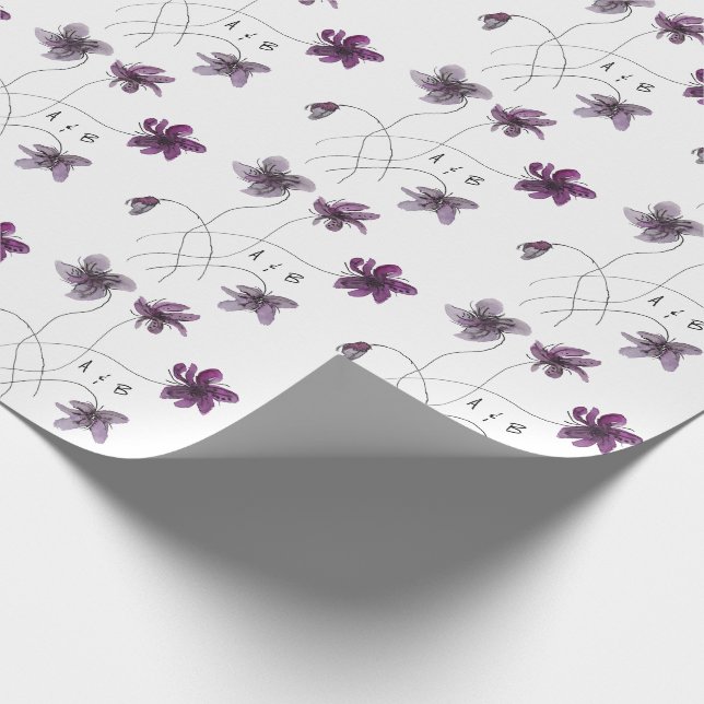 Vilda Violer Akvarell Handmålad Monogram Presentpapper (Hörn)