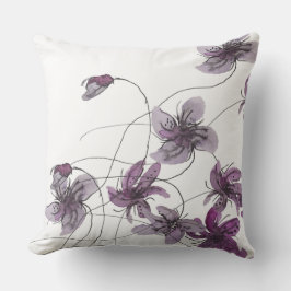 Vilda Violer Boho Blommig Akvarell Handmålad Kudde
