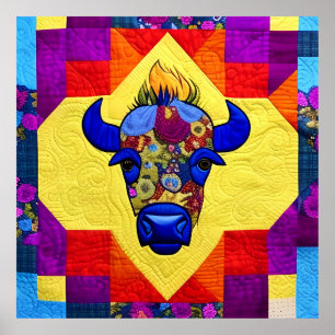Vilda western Bison Quilt som design Poster