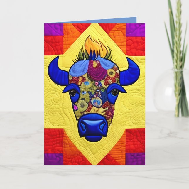 Vilda western Bison Quilt som design Tack Kort (Framsida)