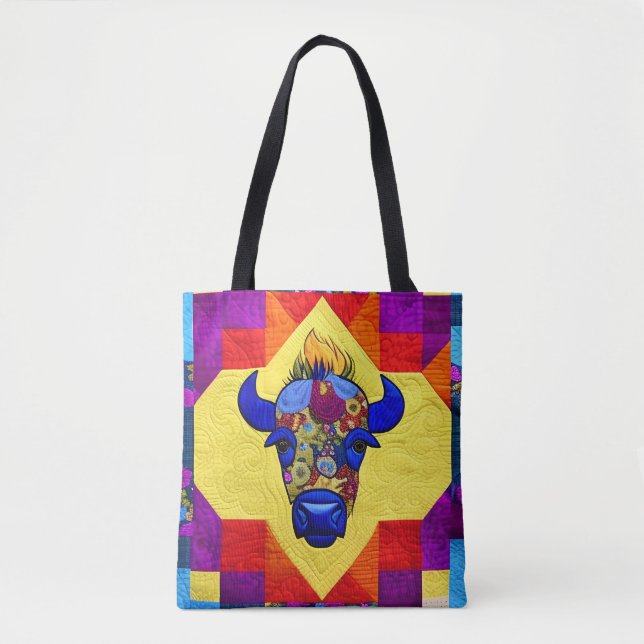 Vilda western Bison Quilt som design Tygkasse (Framsida)