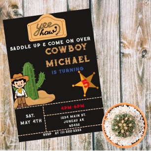 Vilda western Cactus Birthday Boy Inbjudningar
