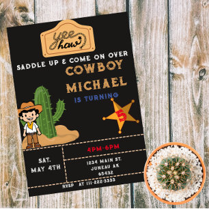 Vilda western Cactus Birthday Boy Magnetisk Inbjudningskort