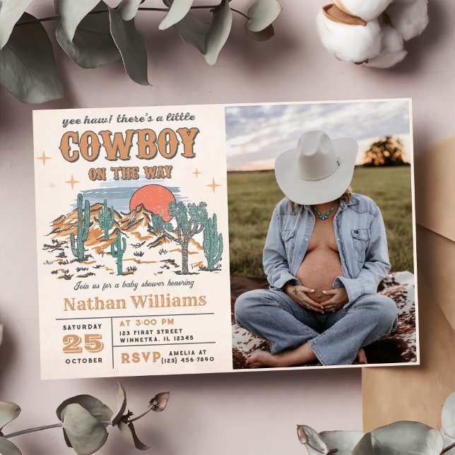 Vilda western Cowboy Baby Shower Party Photo Inbjudningar (Skapare uppladdad)