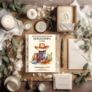Vilda western Cowboy First Rodeo Birthday Inbjudningar