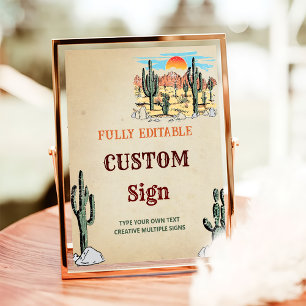 Vilda western Cowboy Födelsedagsfest Bord Sign Poster