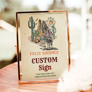 Vilda western Cowboy Födelsedagsfest Bord Sign Poster