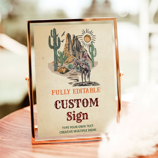 Vilda western Cowboy Födelsedagsfest Bord Sign Poster