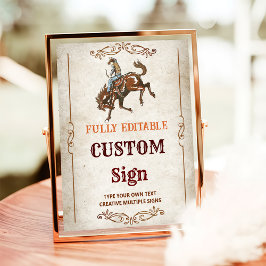 Vilda western Cowboy Födelsedagsfest Bord Sign Poster