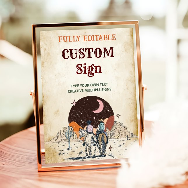 Vilda western Cowboy Födelsedagsfest Bord Sign Poster (Skapare uppladdad)