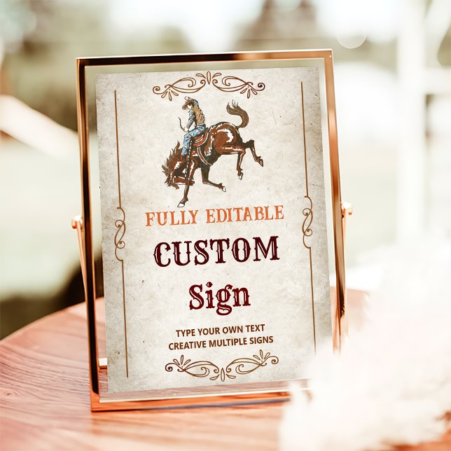 Vilda western Cowboy Födelsedagsfest Bord Sign Poster (Skapare uppladdad)