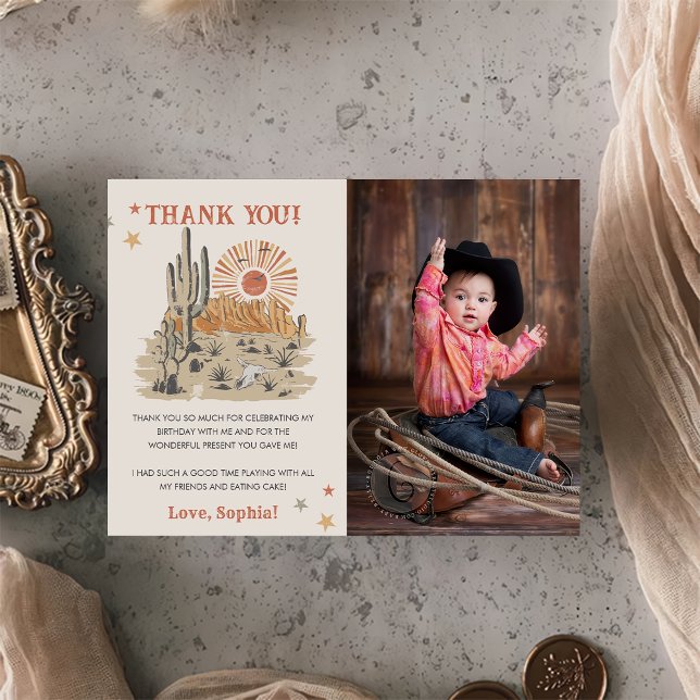 Vilda western Cowboy Födelsedagsfest Photo Tack Kort (Skapare uppladdad)