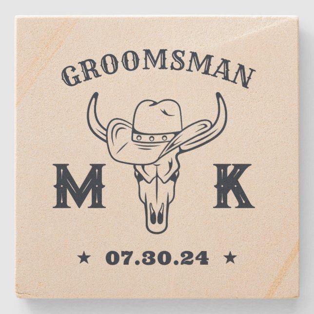Vilda western Cowboy Monogram Best Man-Marskalkar Stenunderlägg (Framsidan)