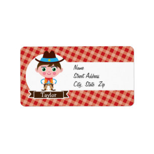 Vilda western Cowboy sheriff, Red Gingham Barn Adressetikett