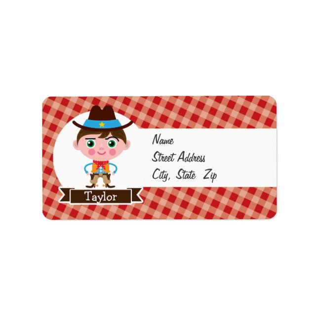 Vilda western Cowboy sheriff, Red Gingham Barn Adressetikett (Framsidan)