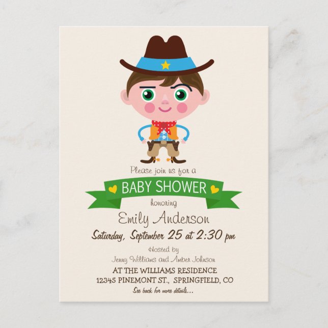 Vilda western Cowboy Theme Baby Shower Inbjudan Vykort (Framsida)